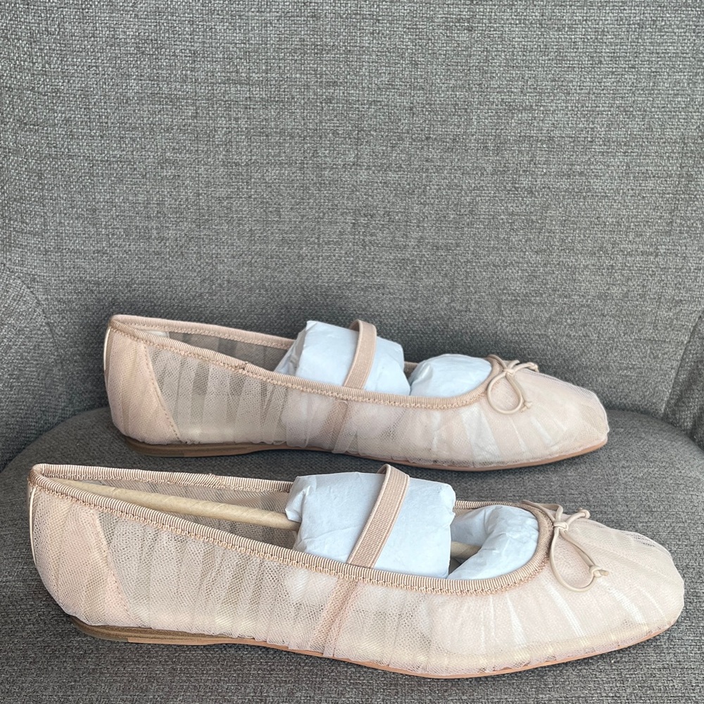 Dolce Vita Raeven Praline Tulle Neutral Nude Beige Mesh Square Toe Ballet Flats - Picture 6 of 16